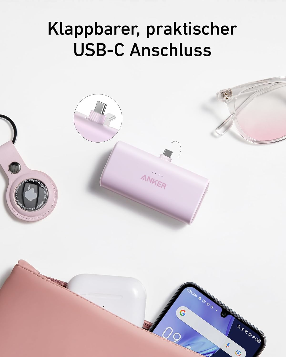 Nano Powerbank 5000mAh mit USB-C, Lila