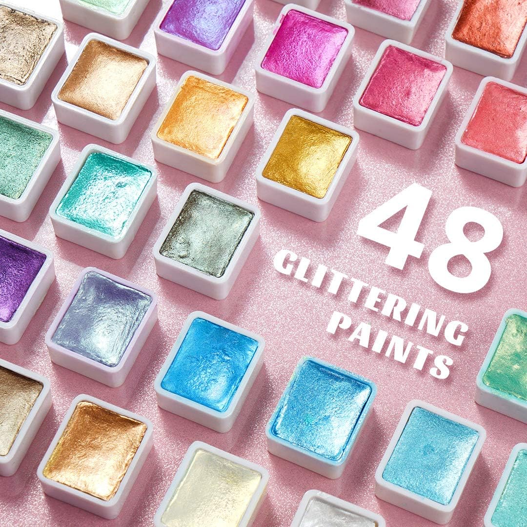 Aquarellfarben-Set Perlglanz, 48 Glitzerfarben, 48 Glitzerfarben