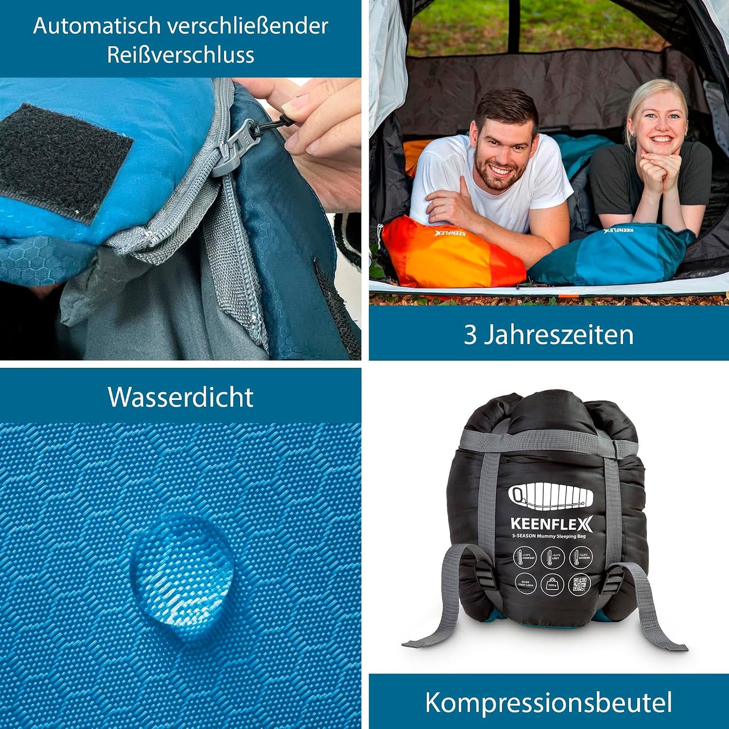 Ultraleichter Mumienschlafsack, 3 Jahreszeiten 1500g
