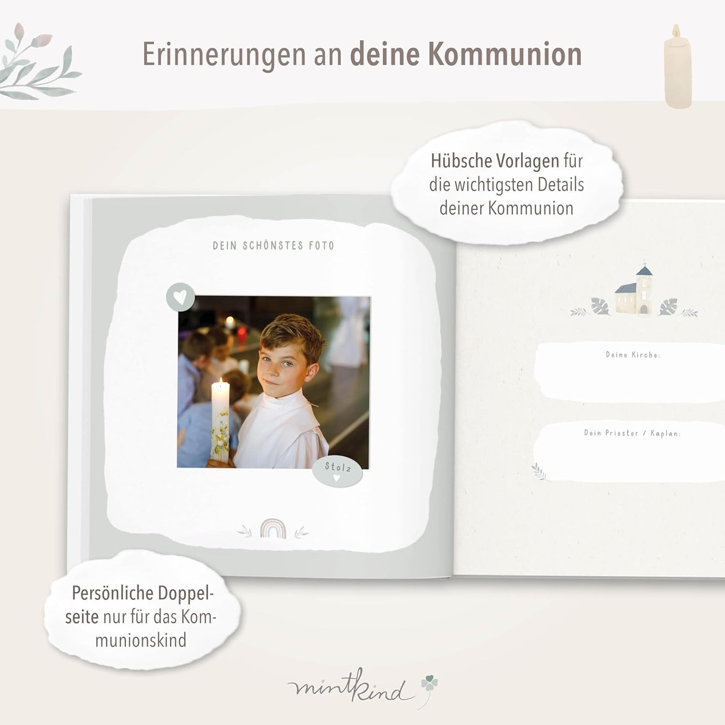 Kommunion Gästebuch, Blau Leinen