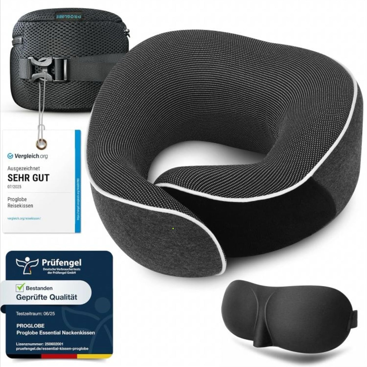 Nackenkissen und Schlafmaske, Dunkelgrau