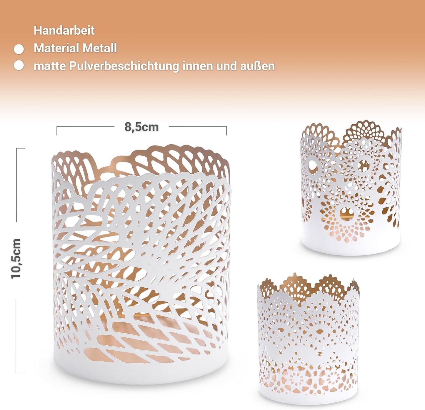 Teelichthalter-Set aus Metall (3er Set, orientalisch), 3er Set weiß