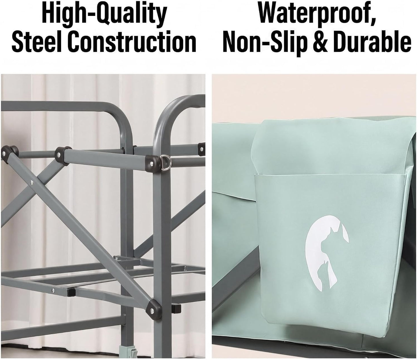 Erhöhte Haustierbadewanne mit Rollen und Abflusssystem, Light Green