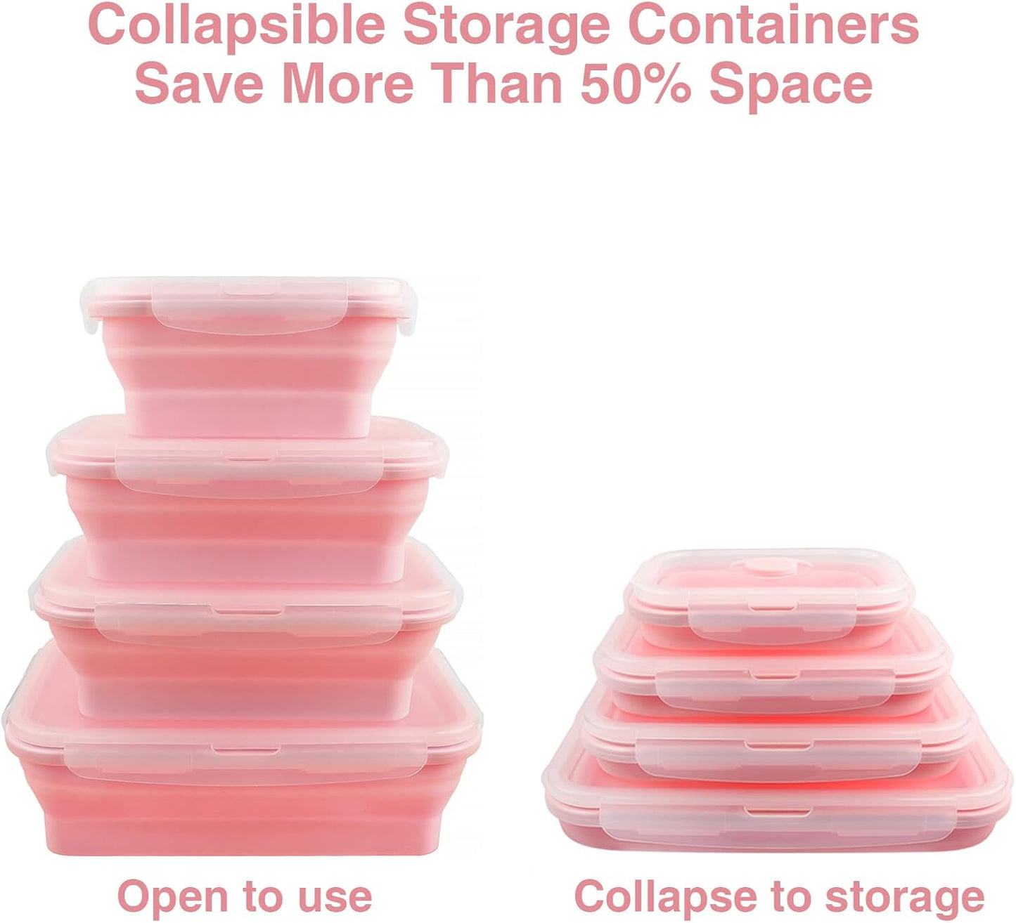 Faltbares Food Container-Set, 4-teilig mit Deckel, Rosa