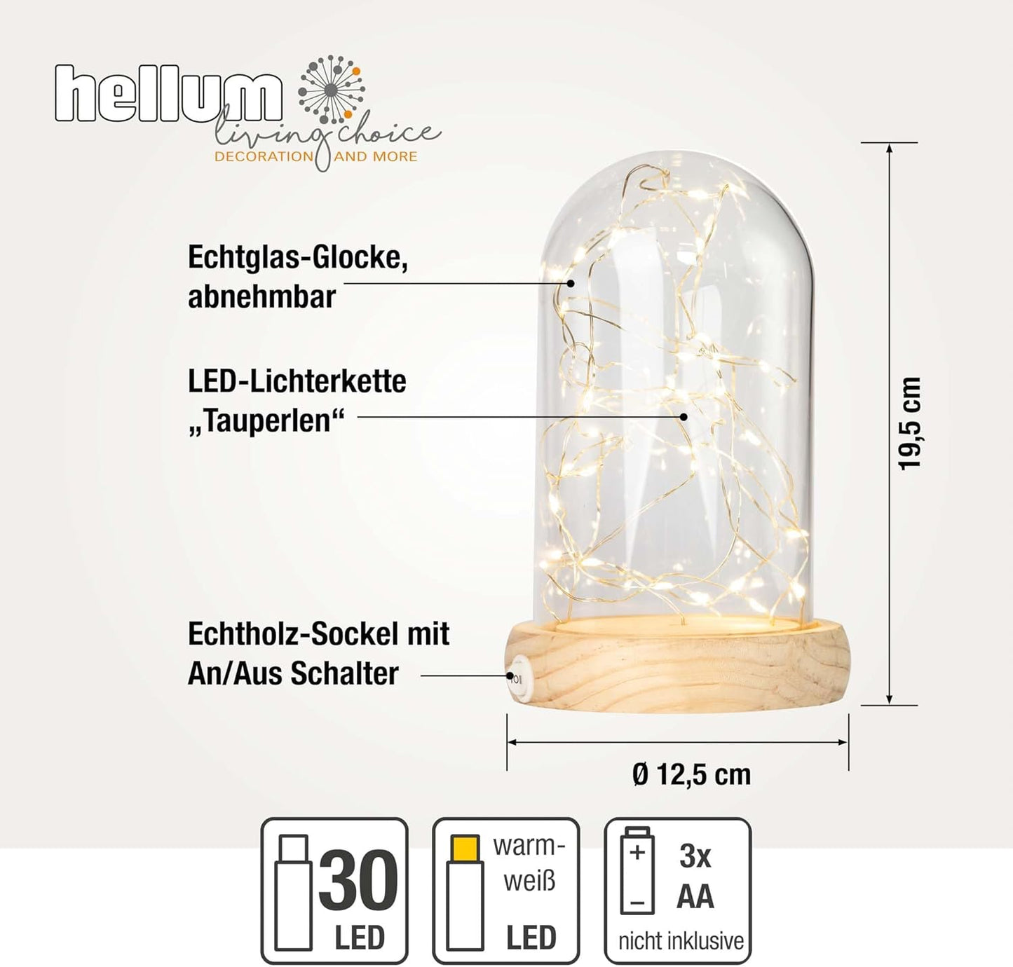 DIY Glasglocken-Set mit Herzlichterkette, 50 LEDs, Glasglocke mit Herzlichterkette Set