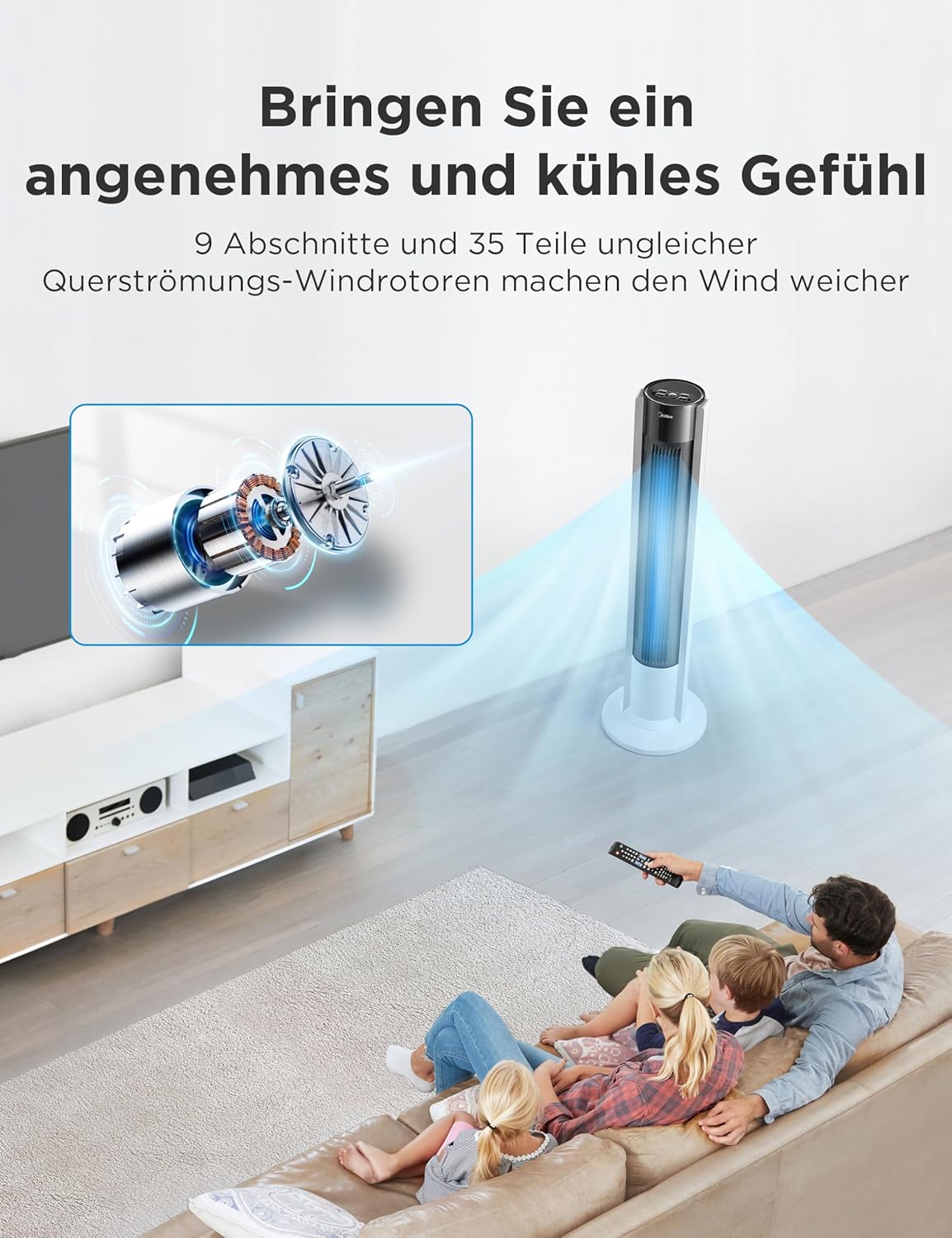 Turmventilator mit Fernbedienung und Timer, 106cm-7H Timer-weiss