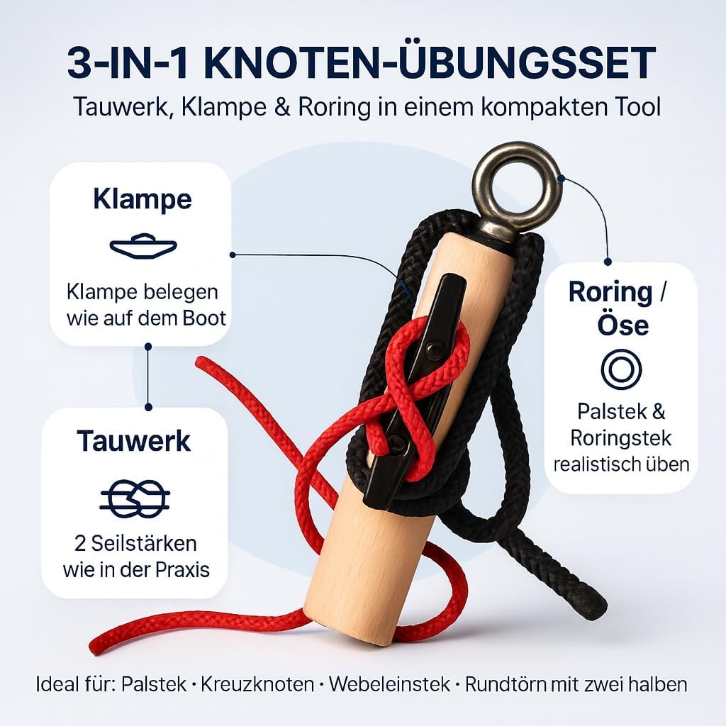 Knoten Übungsset für Bootsführerschein & Feuerwehr, Schwarz/Rot