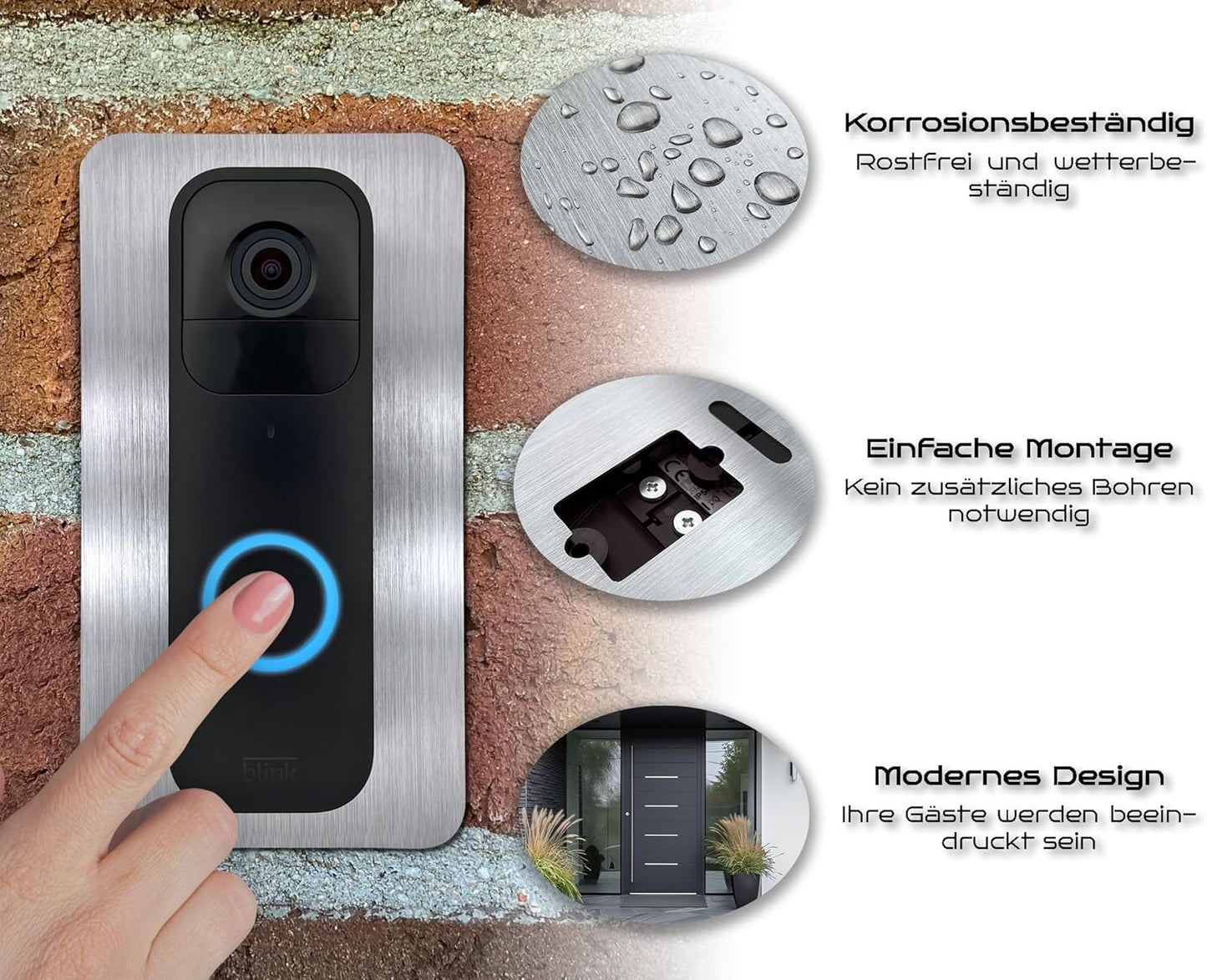 Edelstahl Blende für Blink Doorbell, Gebürstet