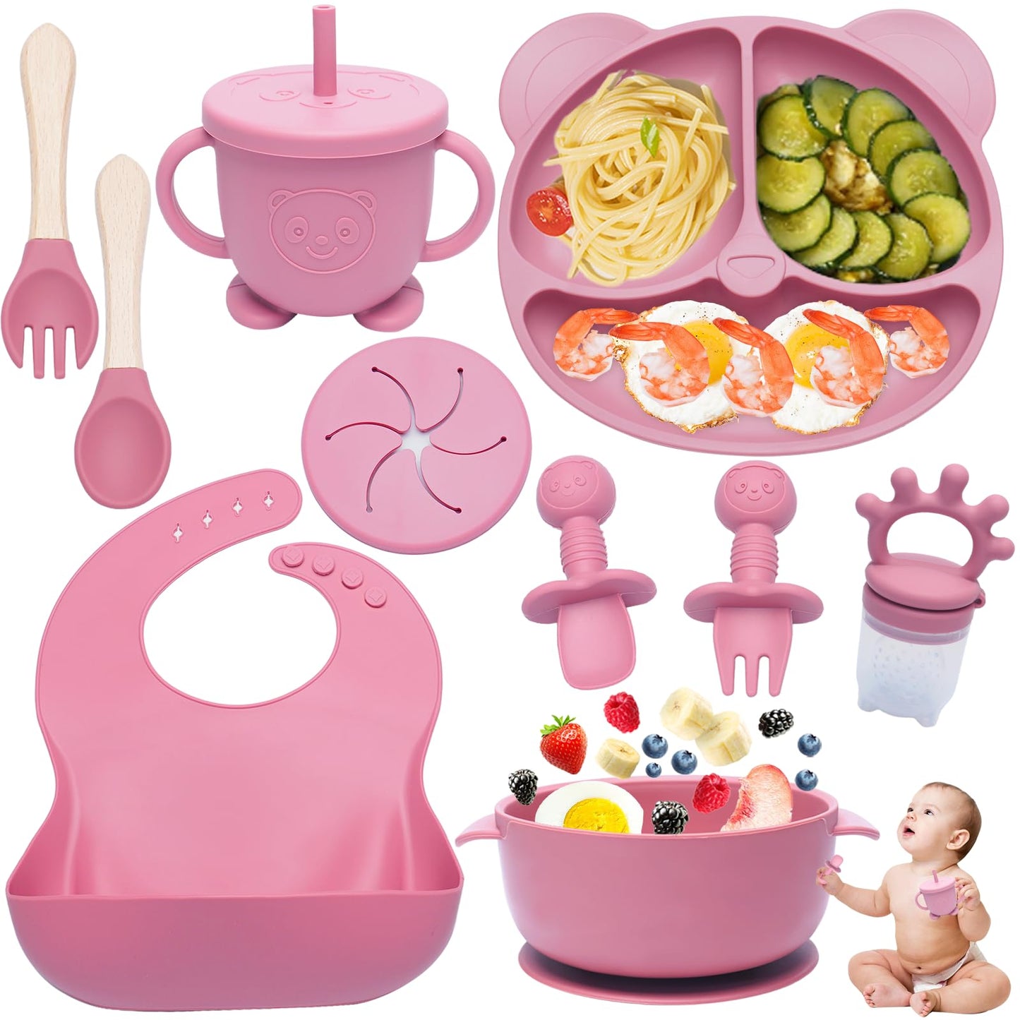 10-teiliges Baby-Geschirrset, Rosa