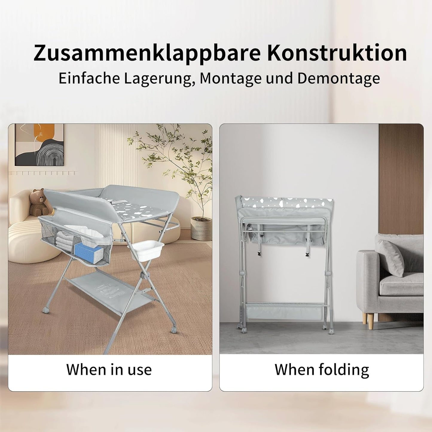 Wickelkombination mit Rollen und Ablagefächern, F-Gris clair