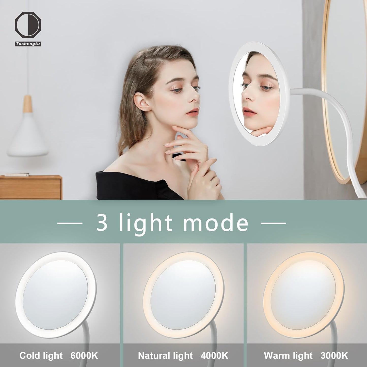 Kosmetikspiegel T03 mit LED & Schwanenhals, USB-ladbar