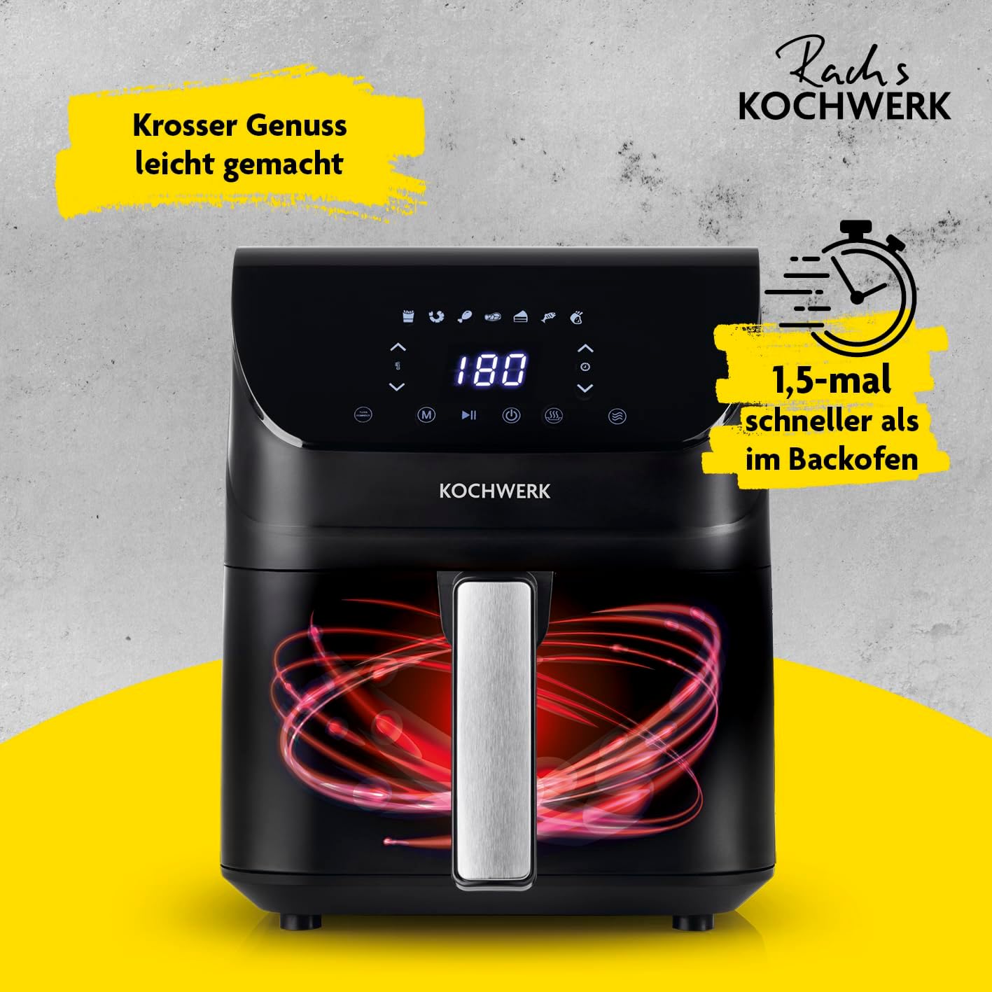 Digitale Heissluftfritteuse mit Touchscreen, Schwarz 4 Liter