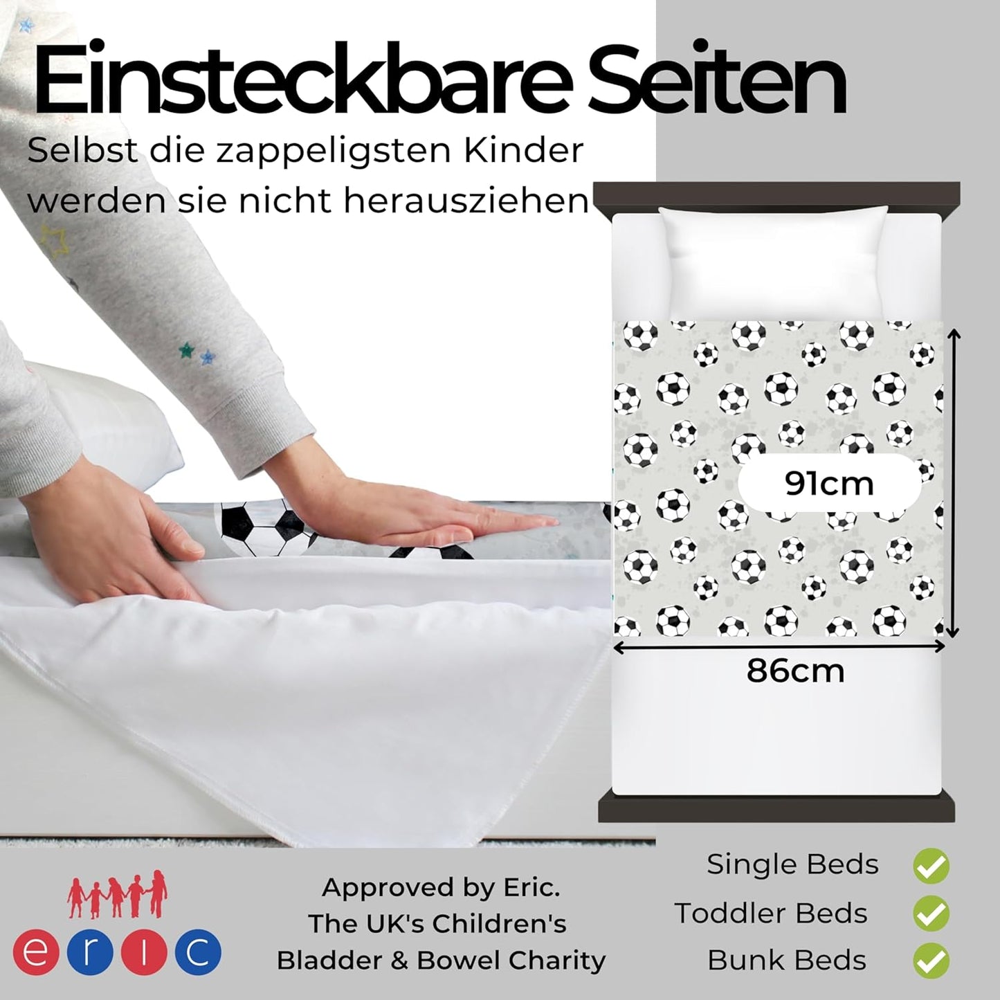 Wasserdichte Bettunterlage für Kinderbetten, Fussball - Klein (Bis 90cm Breite) 1er-Pack