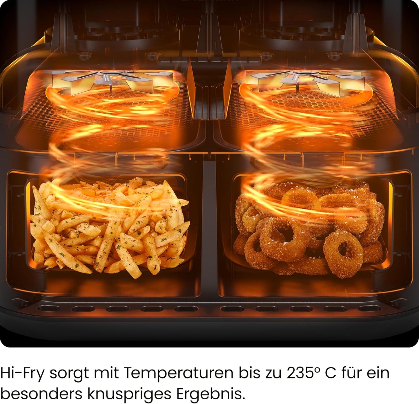 Heissluftfritteuse mit Easy-View-Fenster, Black 5,6L Doppelkorb