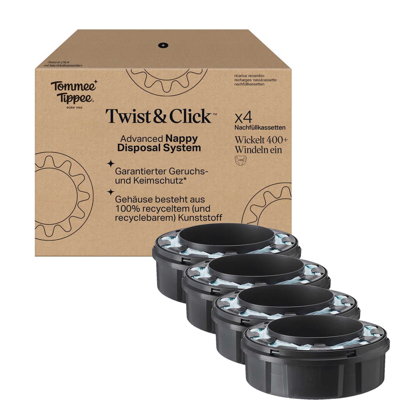 Windelbehälter-Nachfüllkassetten-Set (4er-Pack), Graue 1 stück (4er Pack)