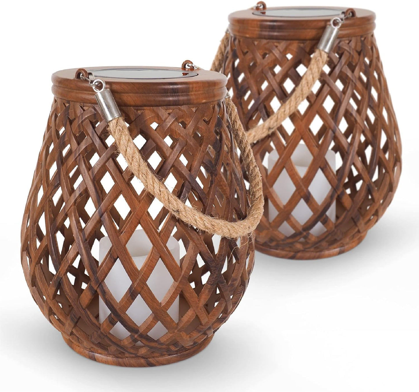 2er-Set Solarlampen in Rattan-Optik, Rattan-kreuzschlitz