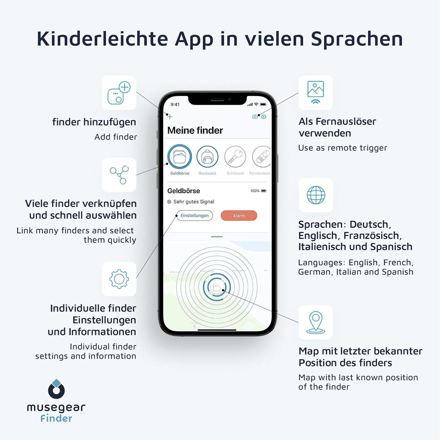 Bluetooth Schlüsselfinder mit App-Unterstützung, Dunkelblau - 1 Stück