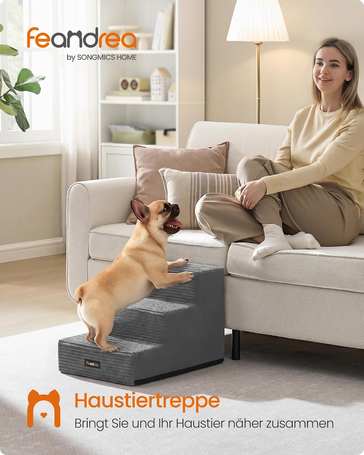 Haustiertreppe mit 3 Stufen, Bleigrau 3 Stufen (46T cm)