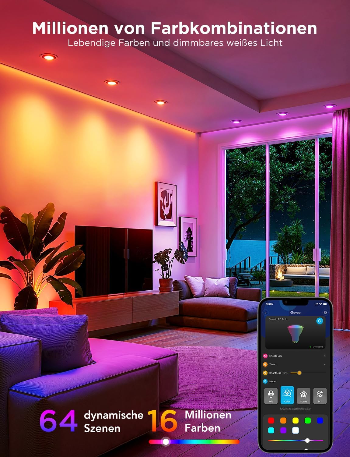 Smarte LED-Glühbirnen GU10 mit Musik-Synchronisierung, 4