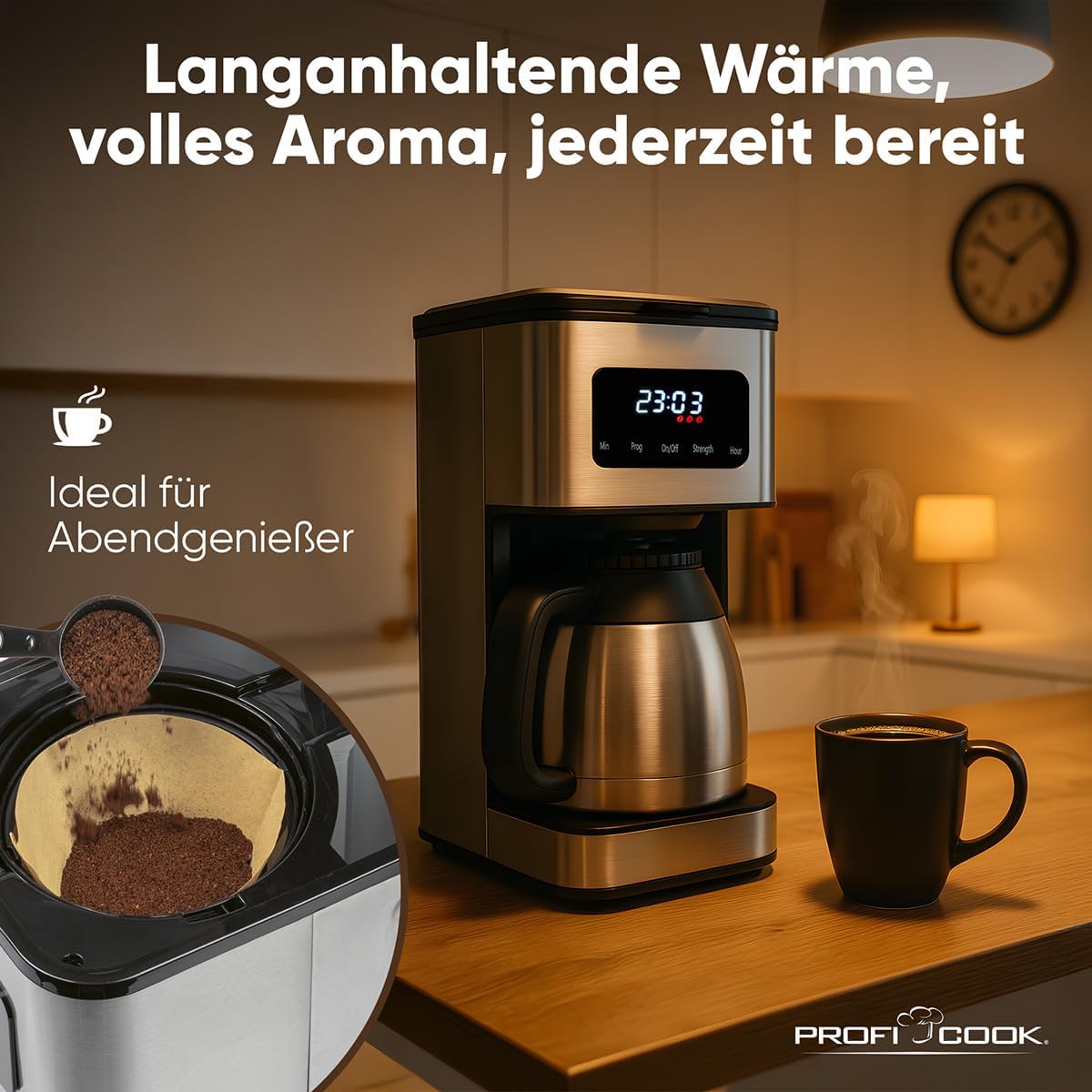 Kaffeemaschine PC KA 1300 mit Thermoskanne und Aromawahl, Edelstahl