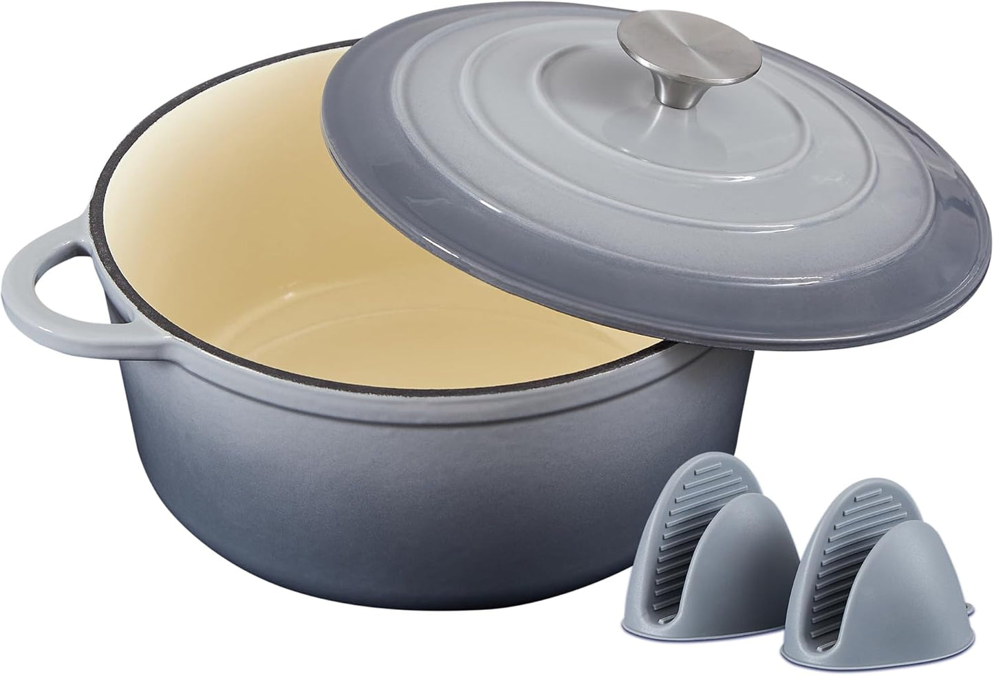 Schmortopf mit Deckel & Topflappen, 24cm/4L Grau