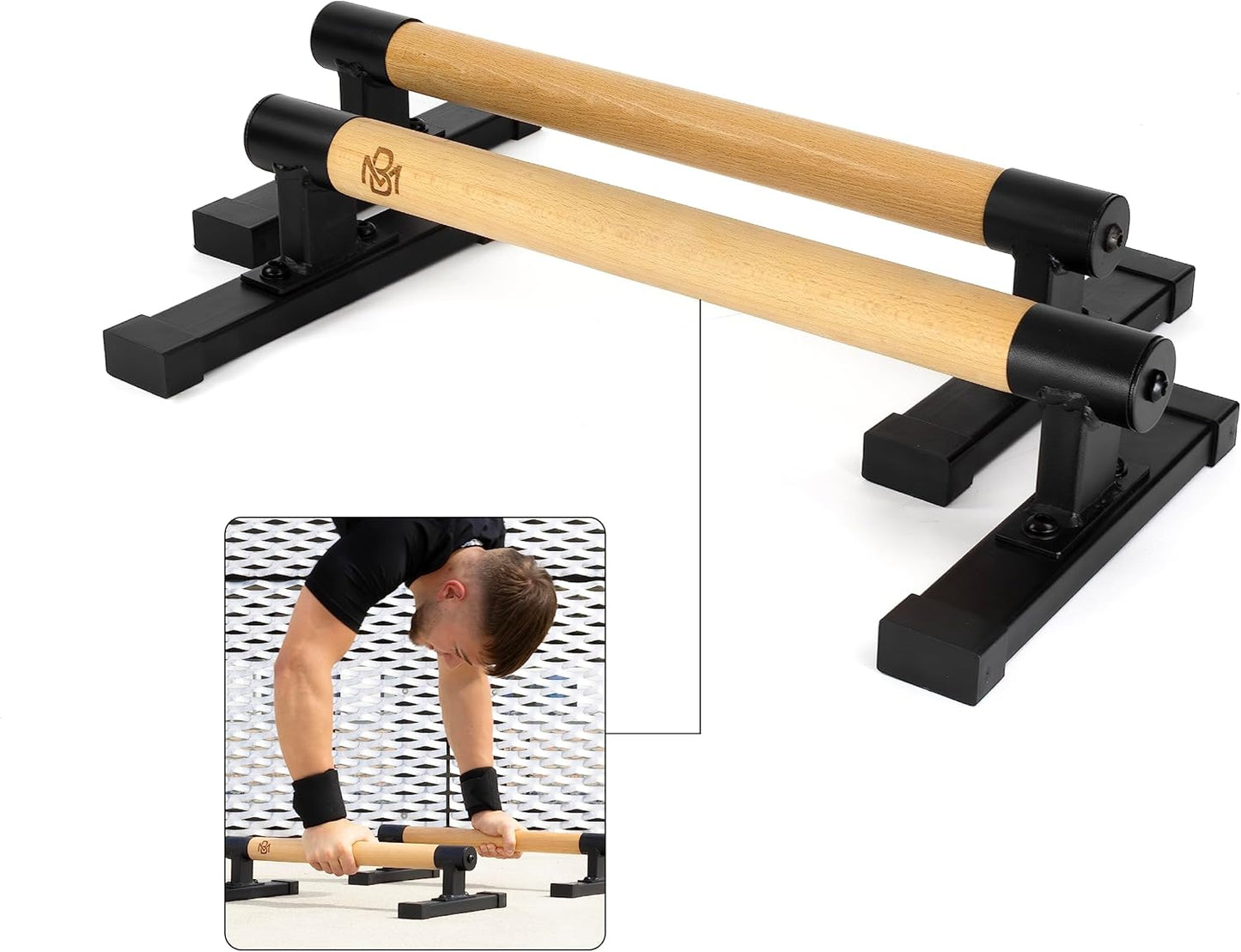 Parallettes Liegestützgriffe mit Handgelenksbandagen