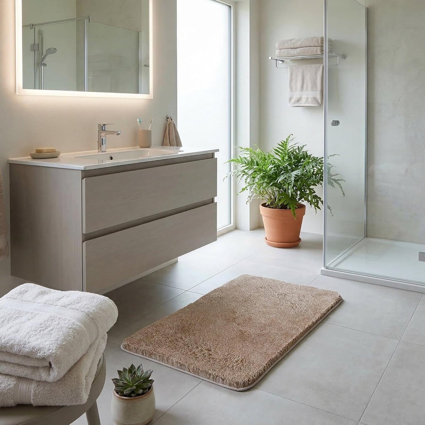 Rutschfester Badteppich Relax, Taupe 50 x 80 cm (Rechteckig)