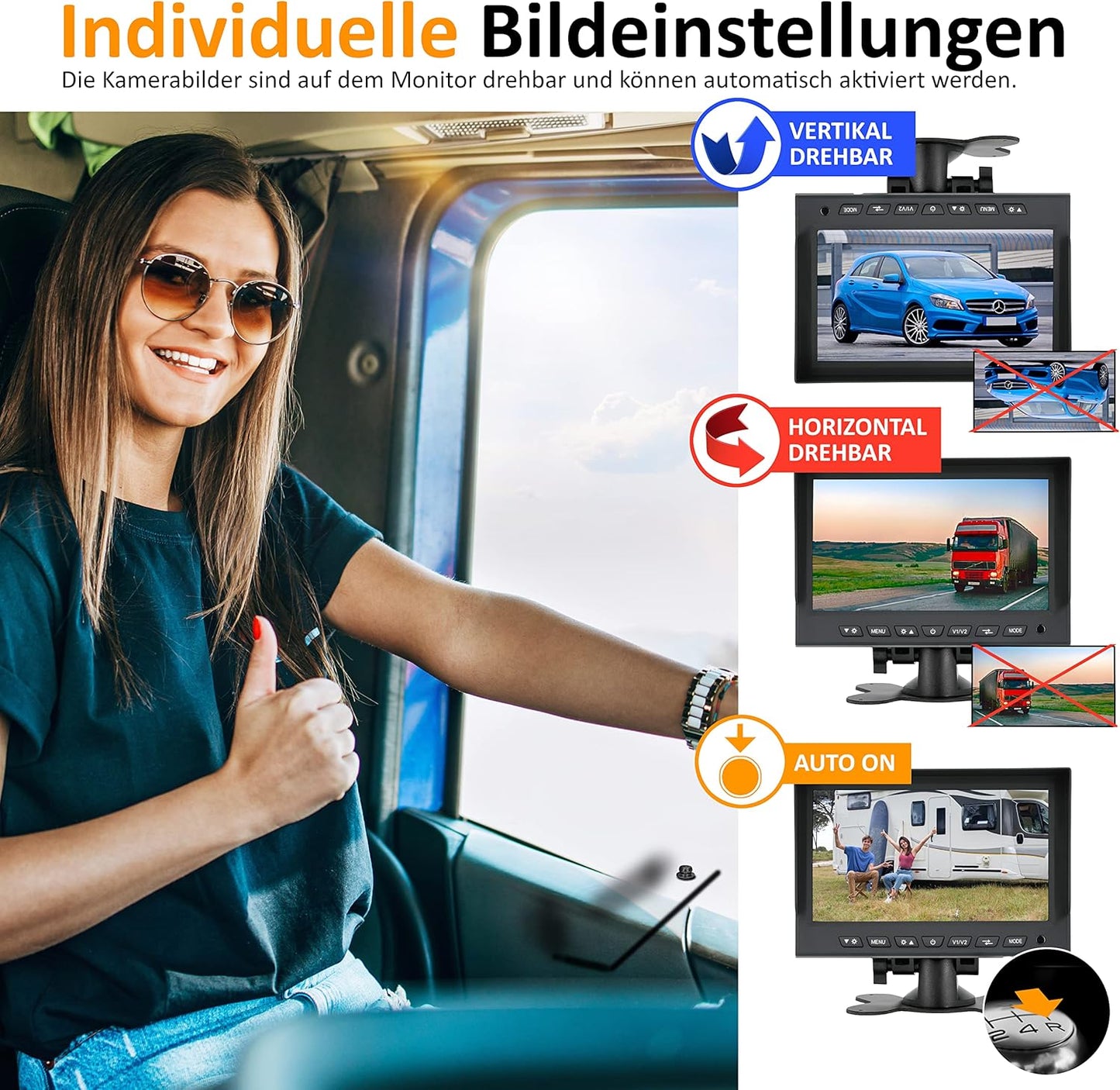Rückfahrmonitor mit Distanzlinien, 7“ EXCELLENT