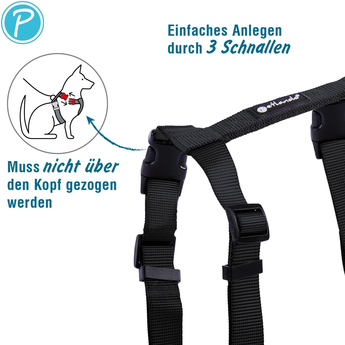 Hundegeschirr ohne Über-Kopf-Ziehen, verstellbar & robust, Schwarz L