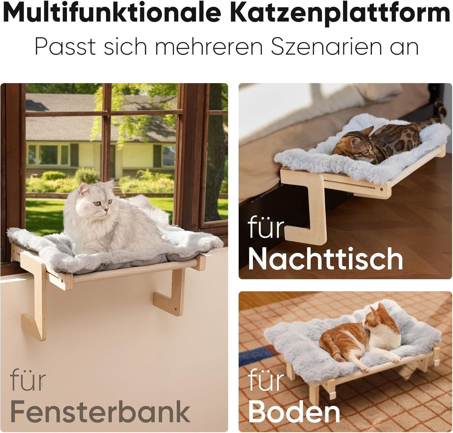 Katzen Fenster-Hängematte, Grau (Mit weichem Kissen)
