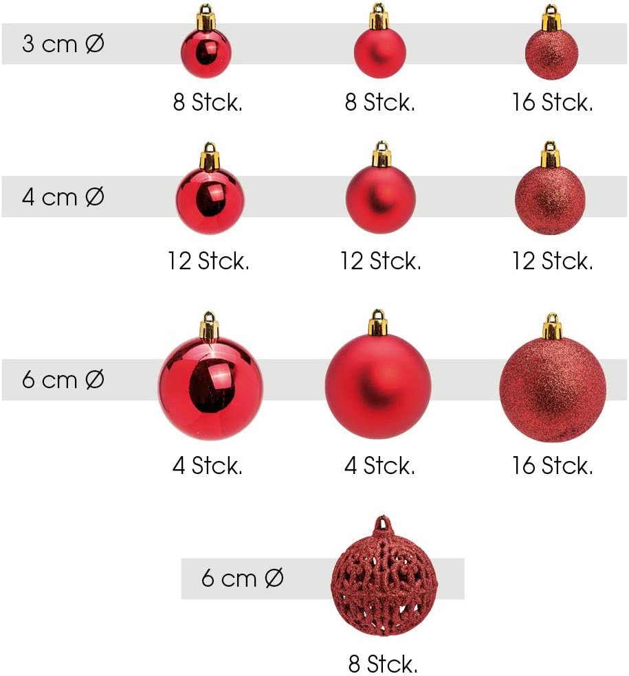 Weihnachtskugeln Set, Rot, 100