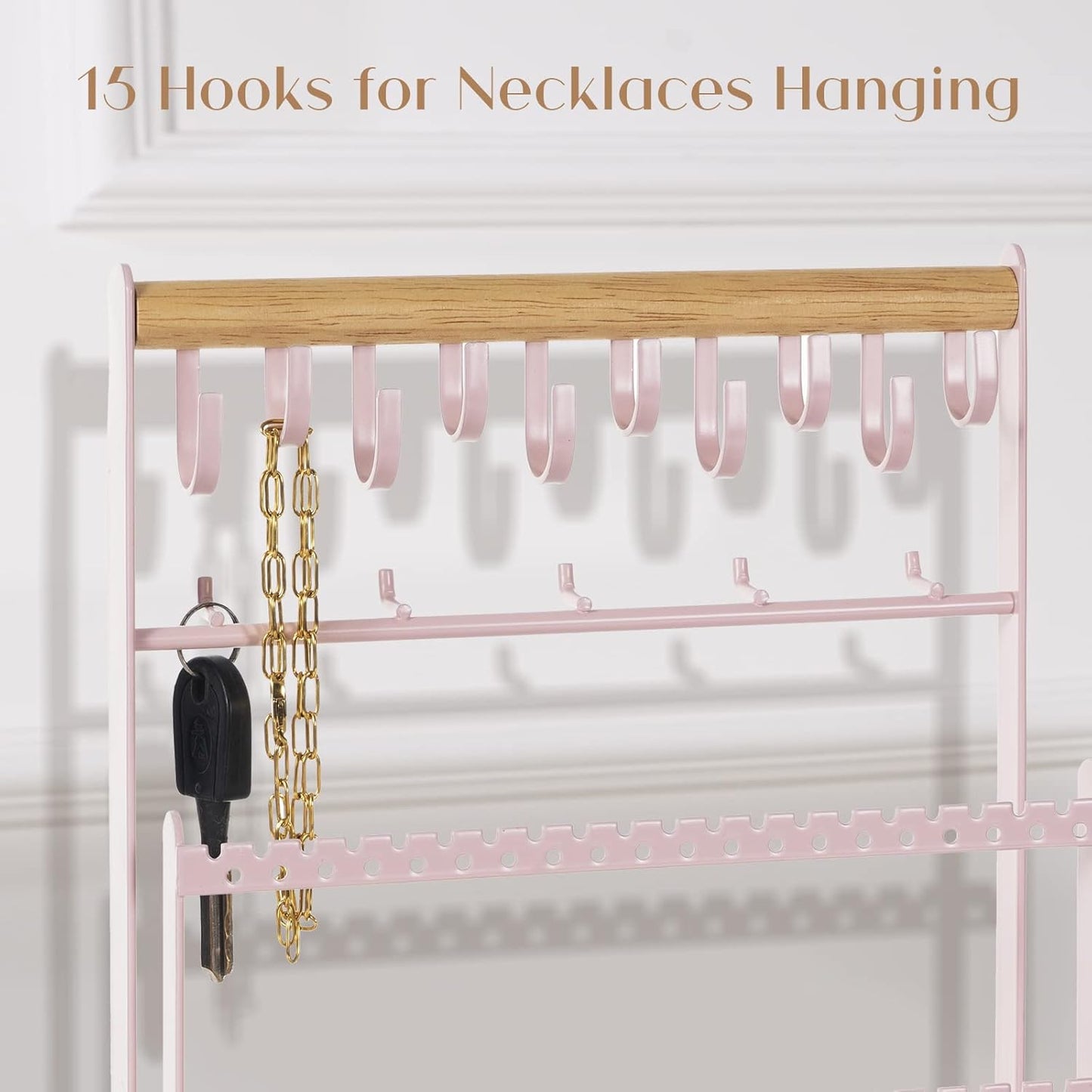Schmuckständer mit 15 Haken & 40 Löchern, Rosa
