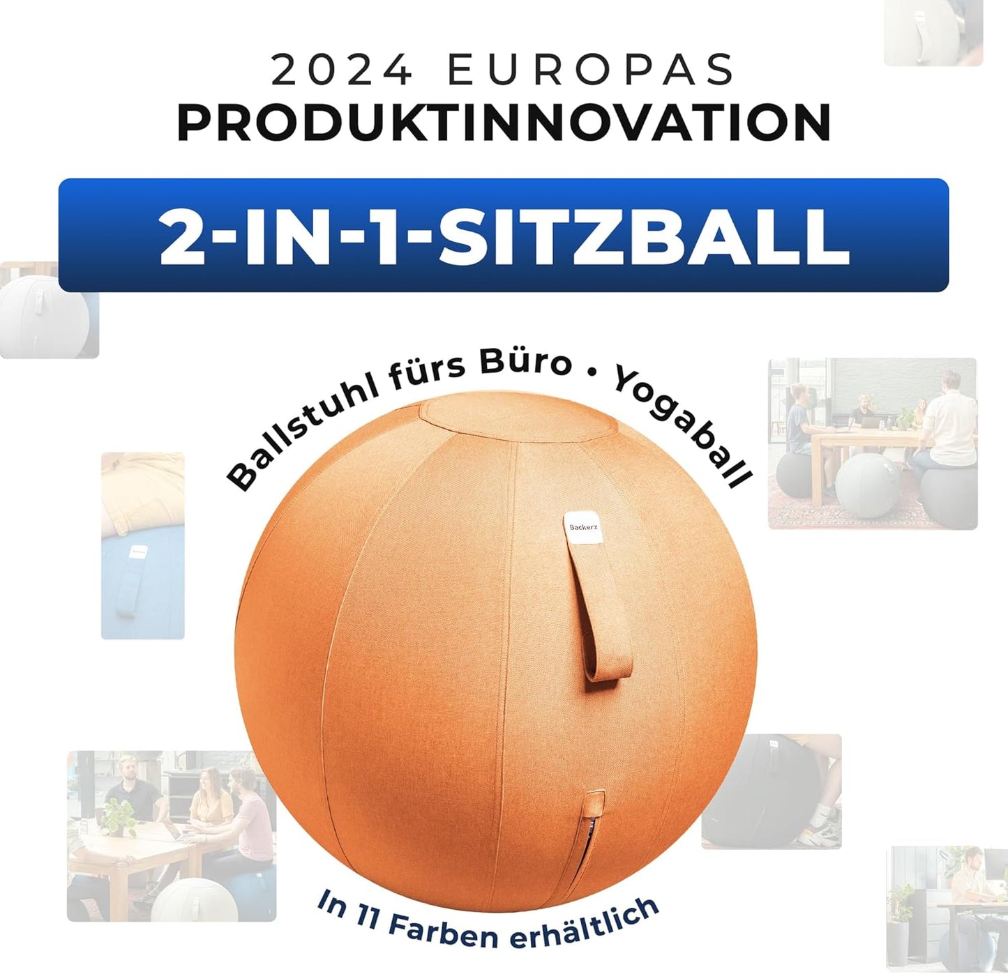 Ergonomischer Büro-Sitzball mit waschbarem Bezug, 65 cm Orange
