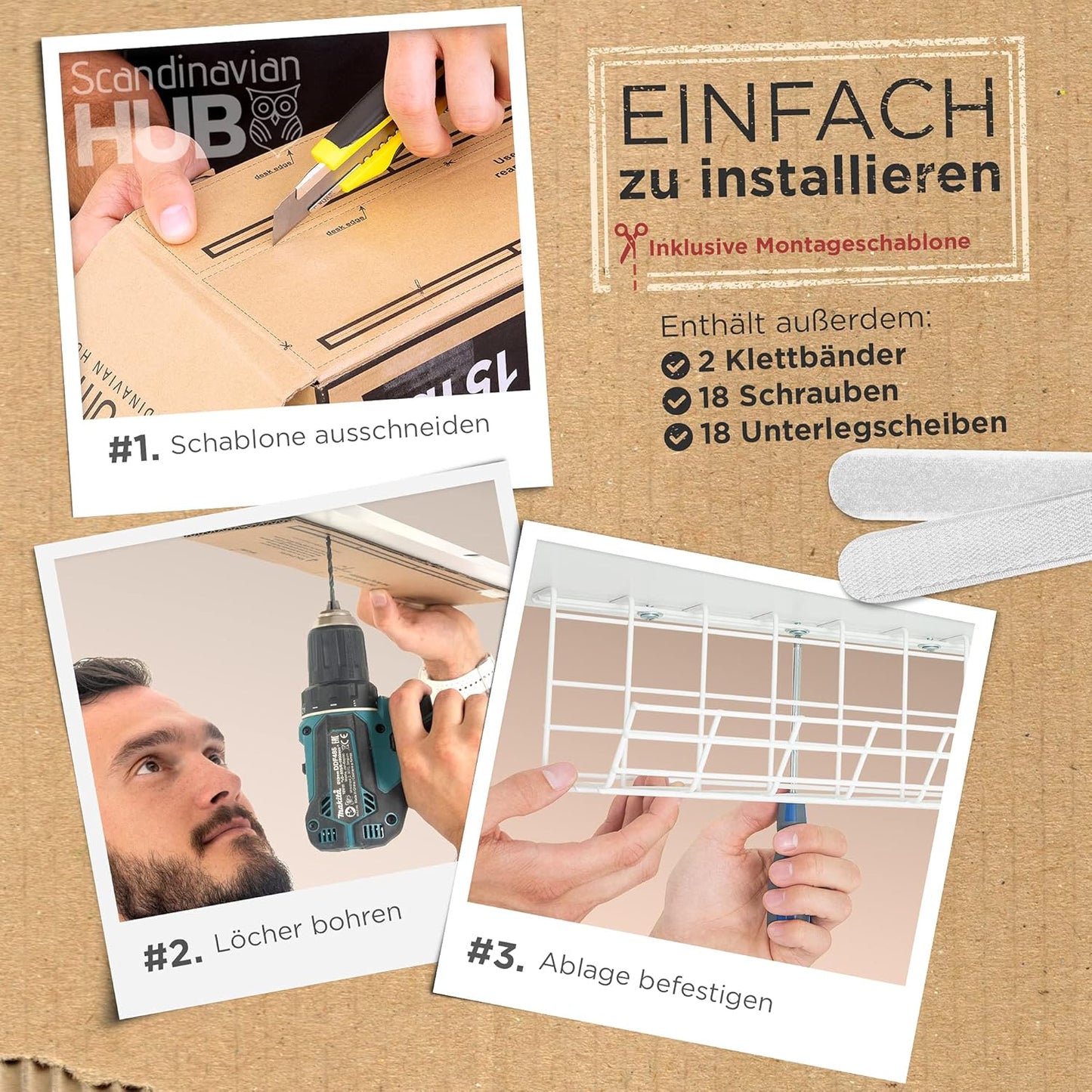 2er-Set Untertisch für Kabelmanagement, 43,2 x 14,5 x 10,9 cm 2er- Set / Weiss