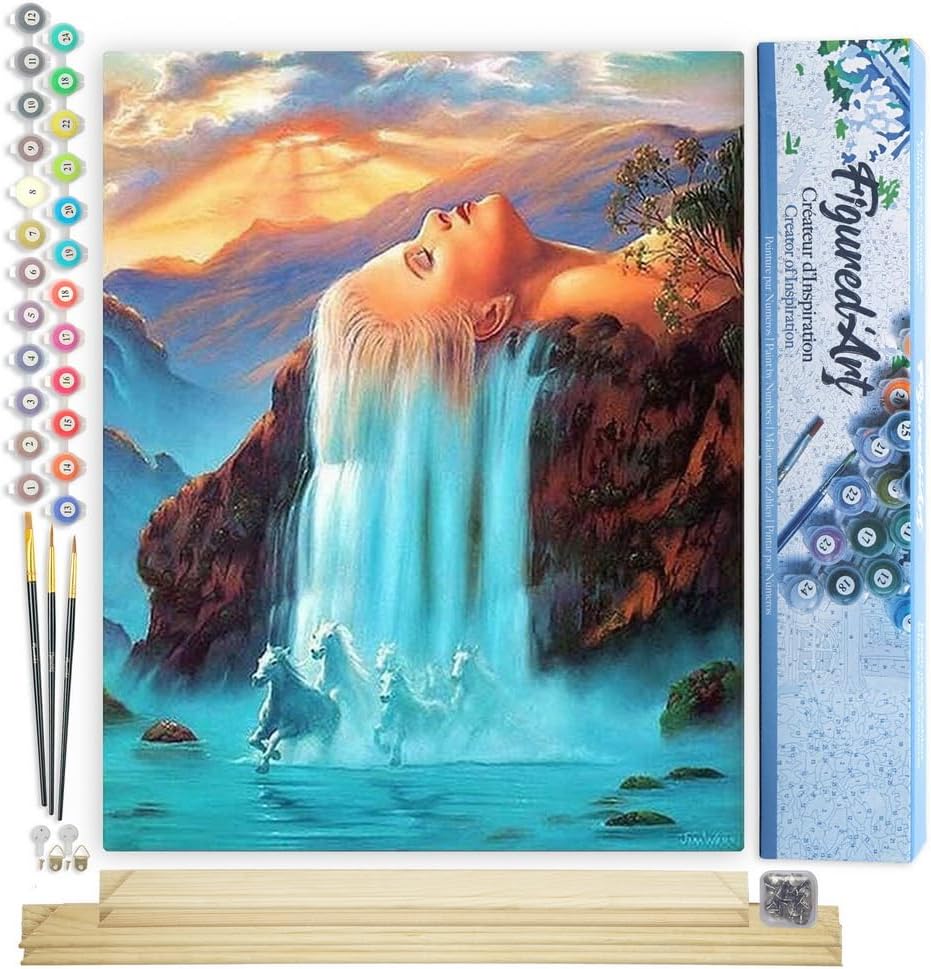 Malen nach Zahlen Set mit Rahmen (40x50cm), Wasserfall Kopfhaar 40x50cm Mit Keilrahmen (nicht gespannt)