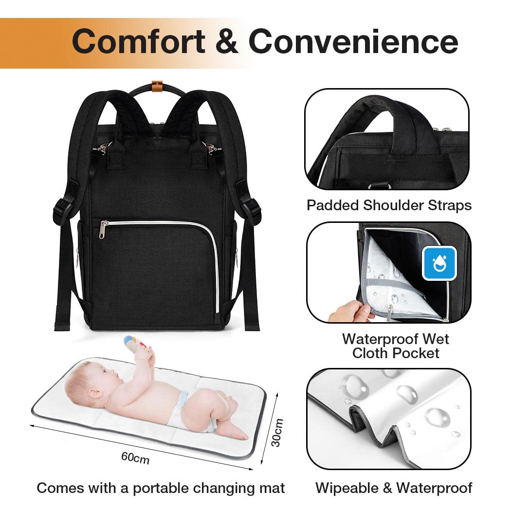Wickelrucksack mit Wickelunterlage, Schwarz