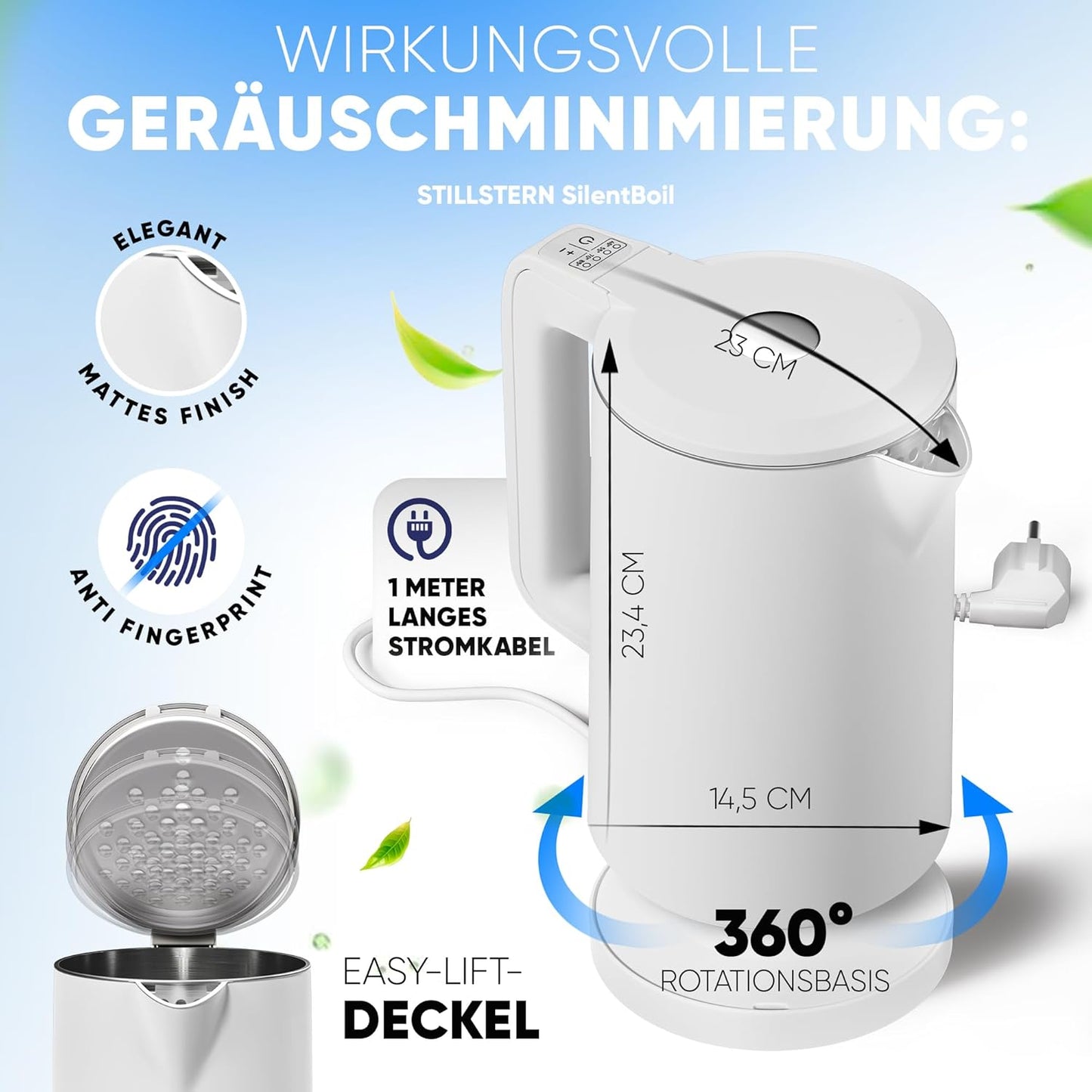 Wasserkocher mit Temperatureinstellung und Warmhaltefunktion, Weiss