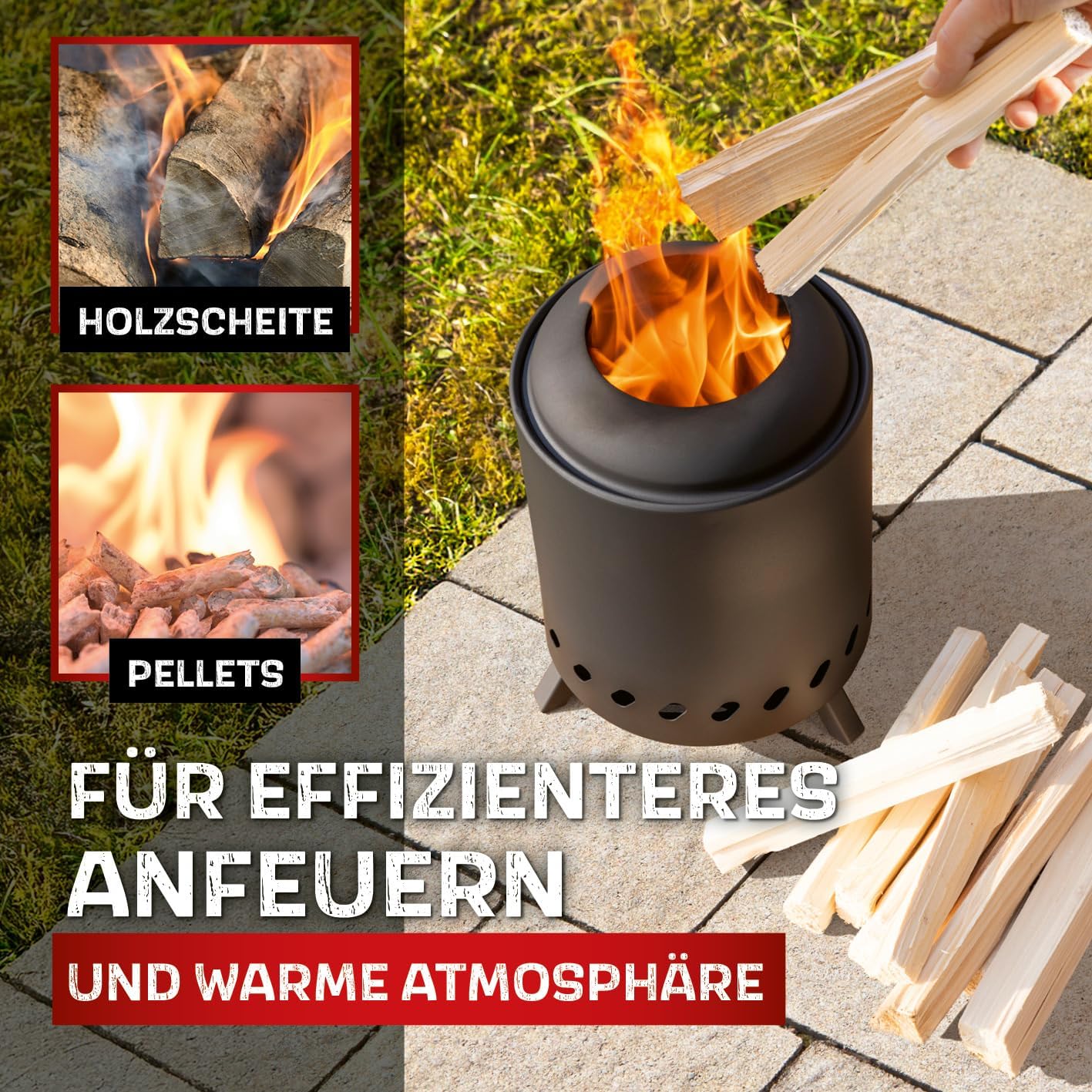 Rauchfreie Feuerschale für Garten & Camping, Höhe 26 cm