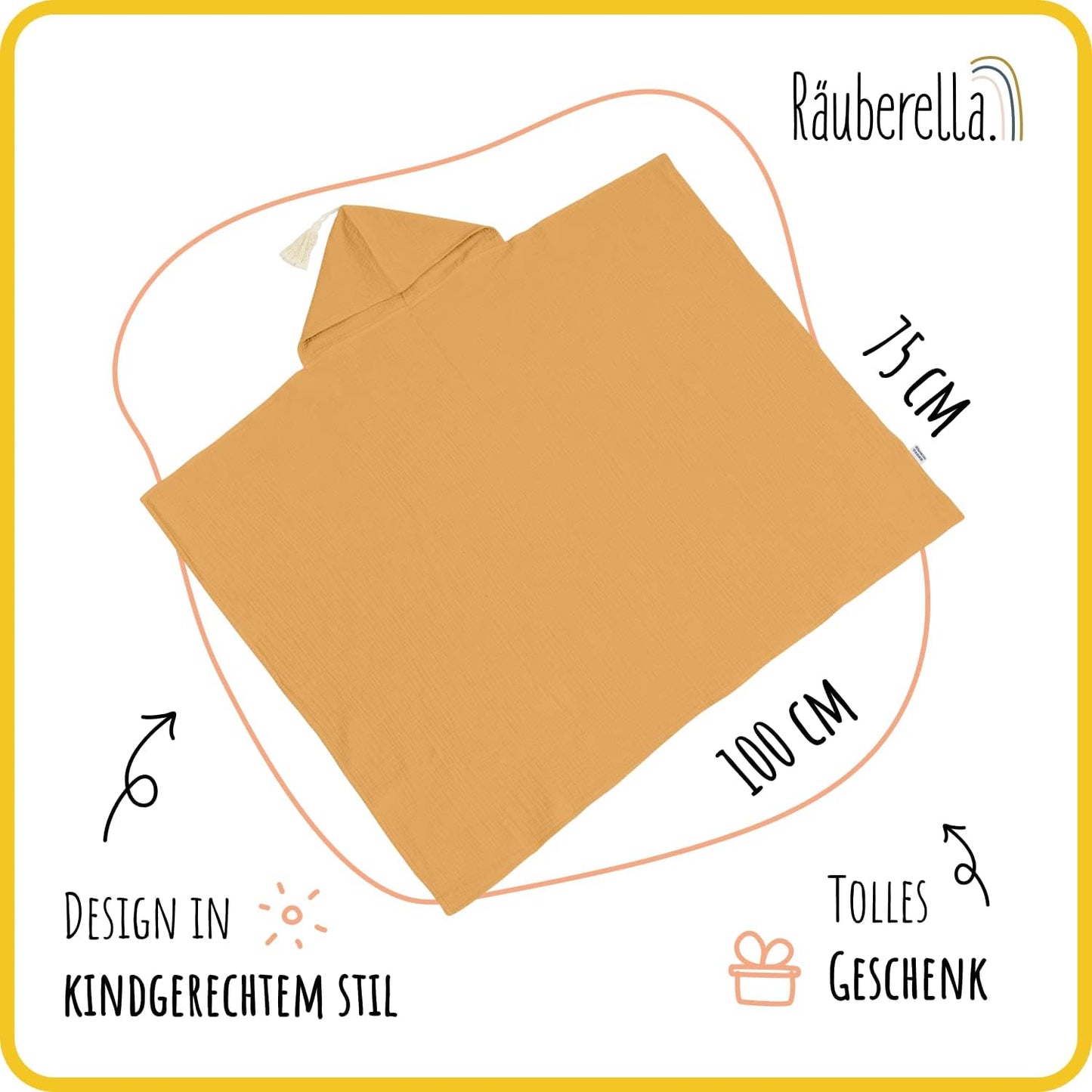 Kapuzenhandtuch-Baby aus Bio-Baumwolle (75x100cm), Senf-gelb