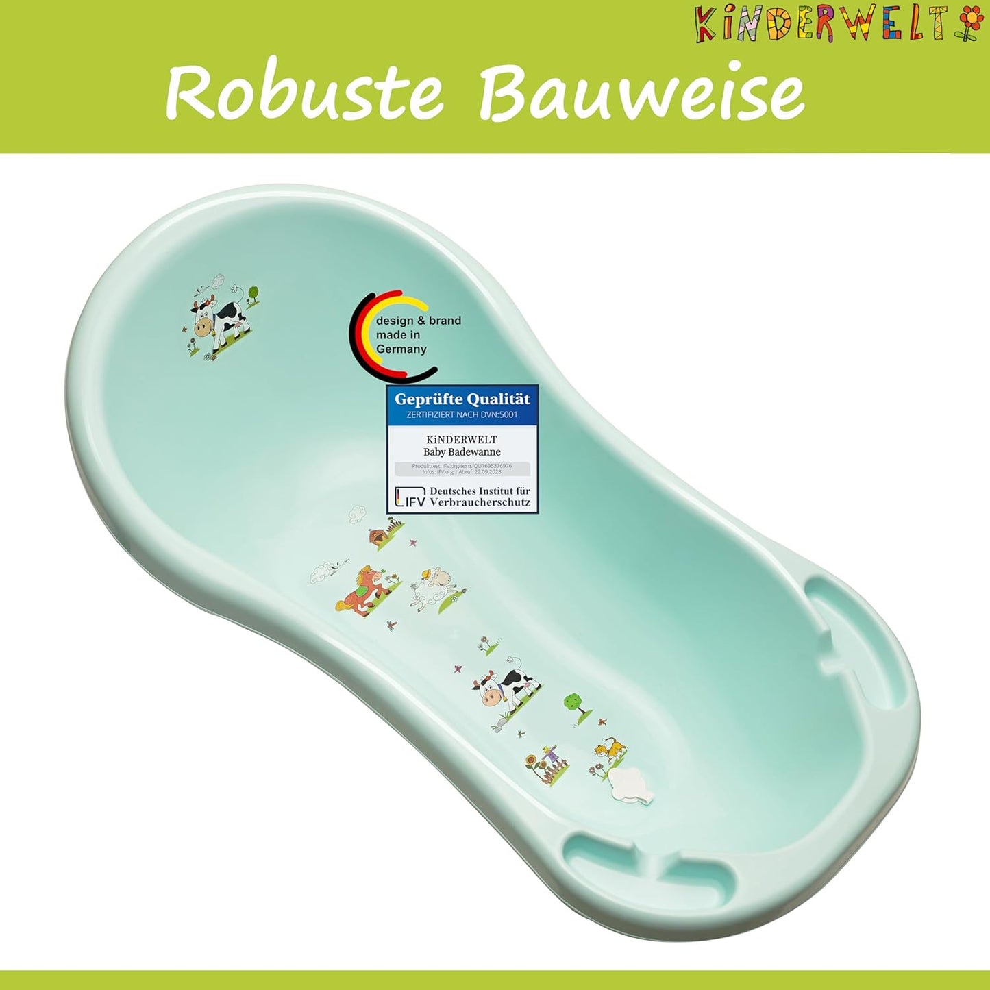 Babywanne mit Funny Farm Motiv, Babywanne 100 cm Funny Farm aquamarin Motiv