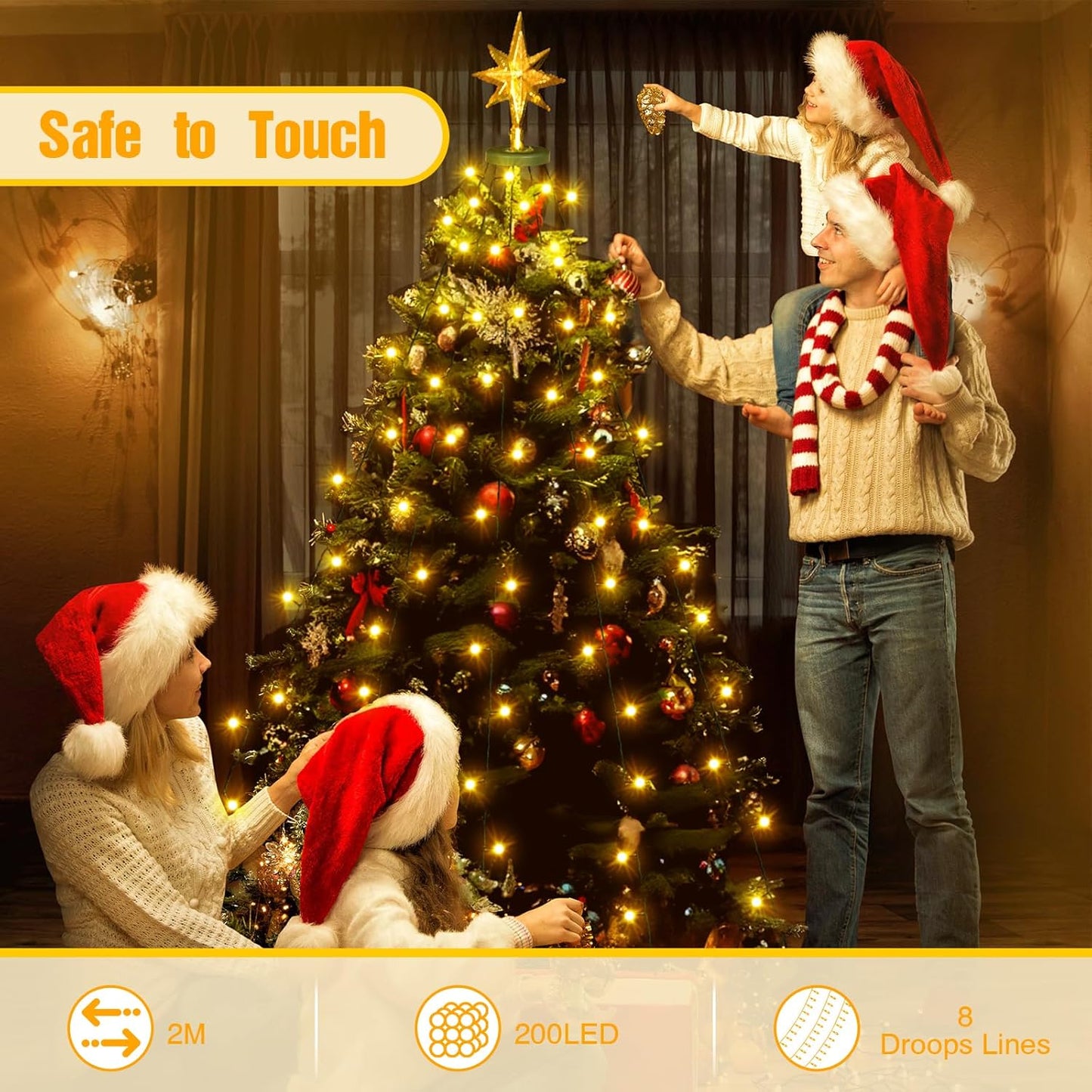 Christbaumbeleuchtung ‎RX-83-2 mit 8 Modi und 8 Strängen x 2 Meter, 8