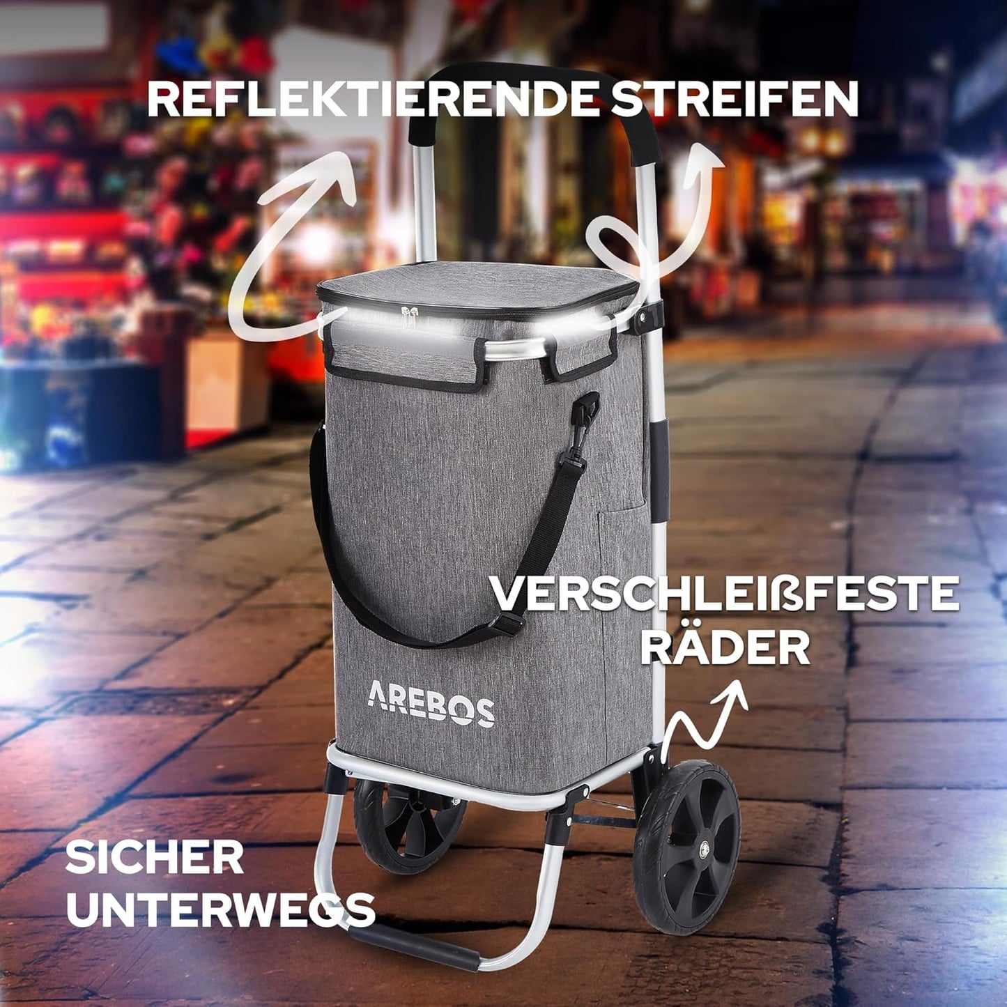 Klappbarer Einkaufstrolley mit Kühlfach, Grau