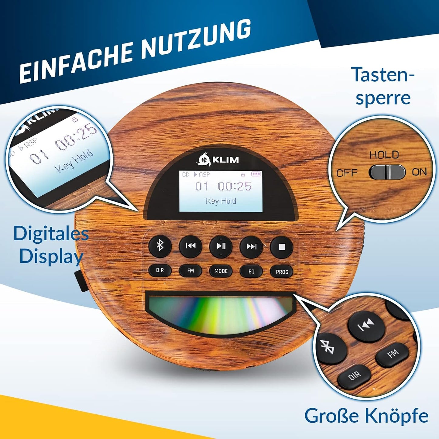 Tragbarer CD-Player mit Bluetooth, New