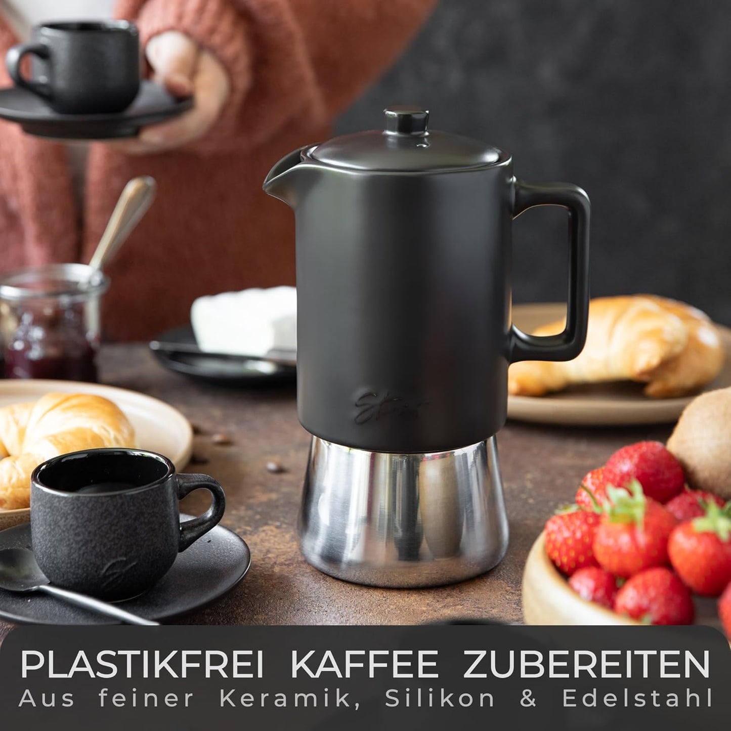 Espressokocher für Induktion (300ml), Espressokocher Schwarz