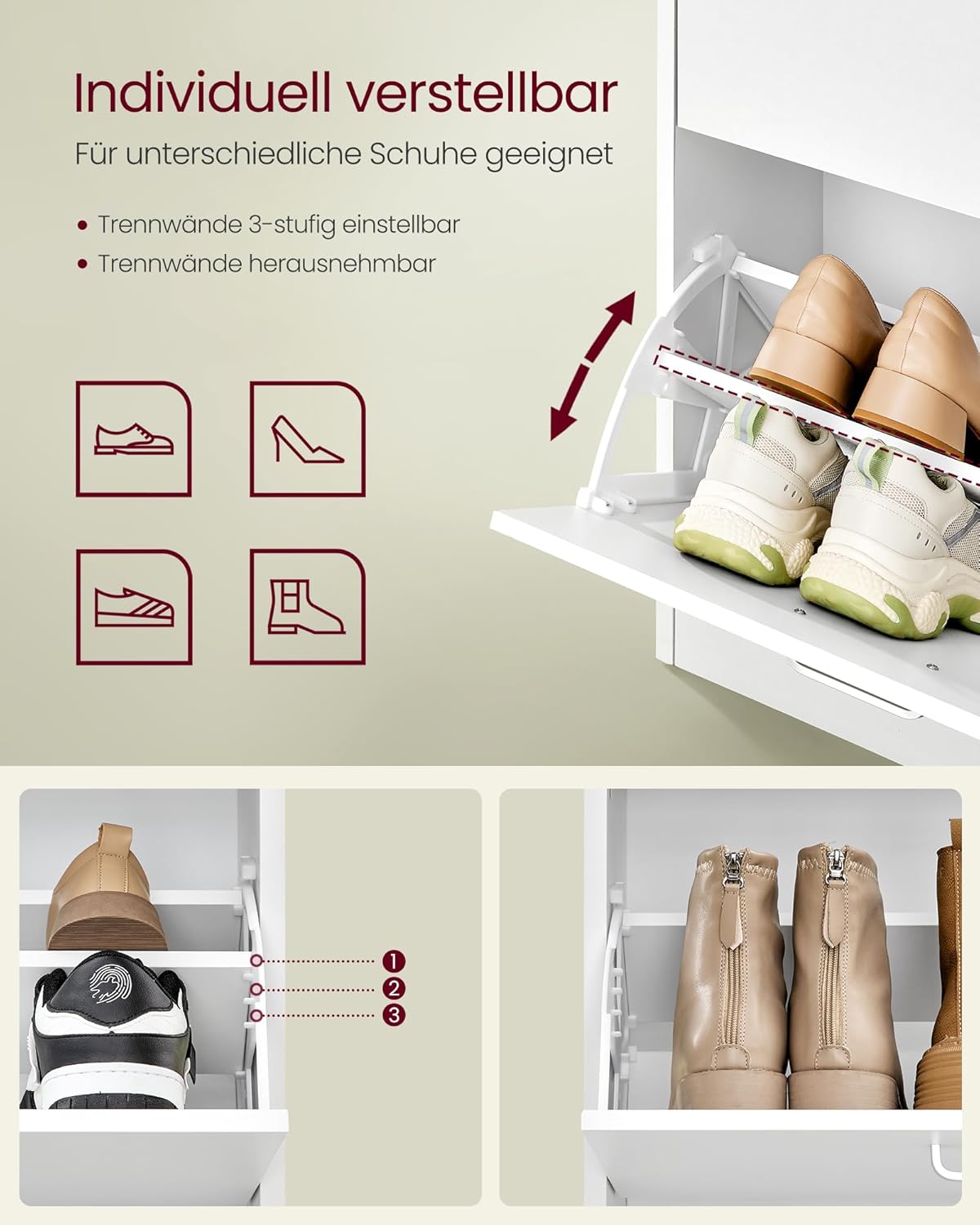 Schuhschrank Klappen Verstellbar Schuhregal Schneeweiss, Schneeweiss