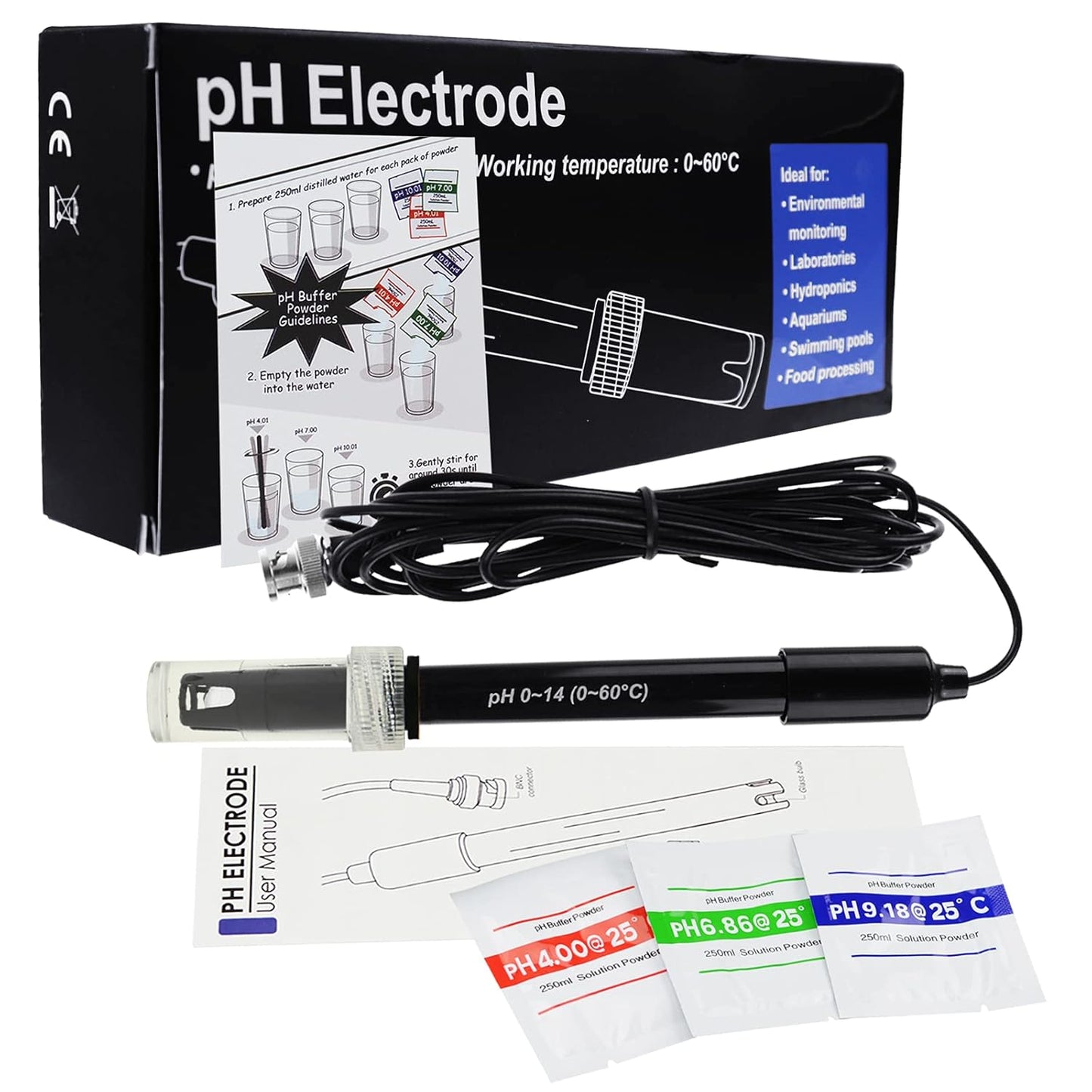 PH-Elektrode mit BNC-Anschluss + Kalibrierpulver
