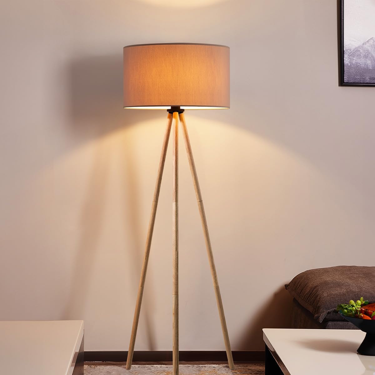 Moderner Lampenschirm Zylinder aus Baumwolle, Beige 50cm durchmesser 25cm höhe