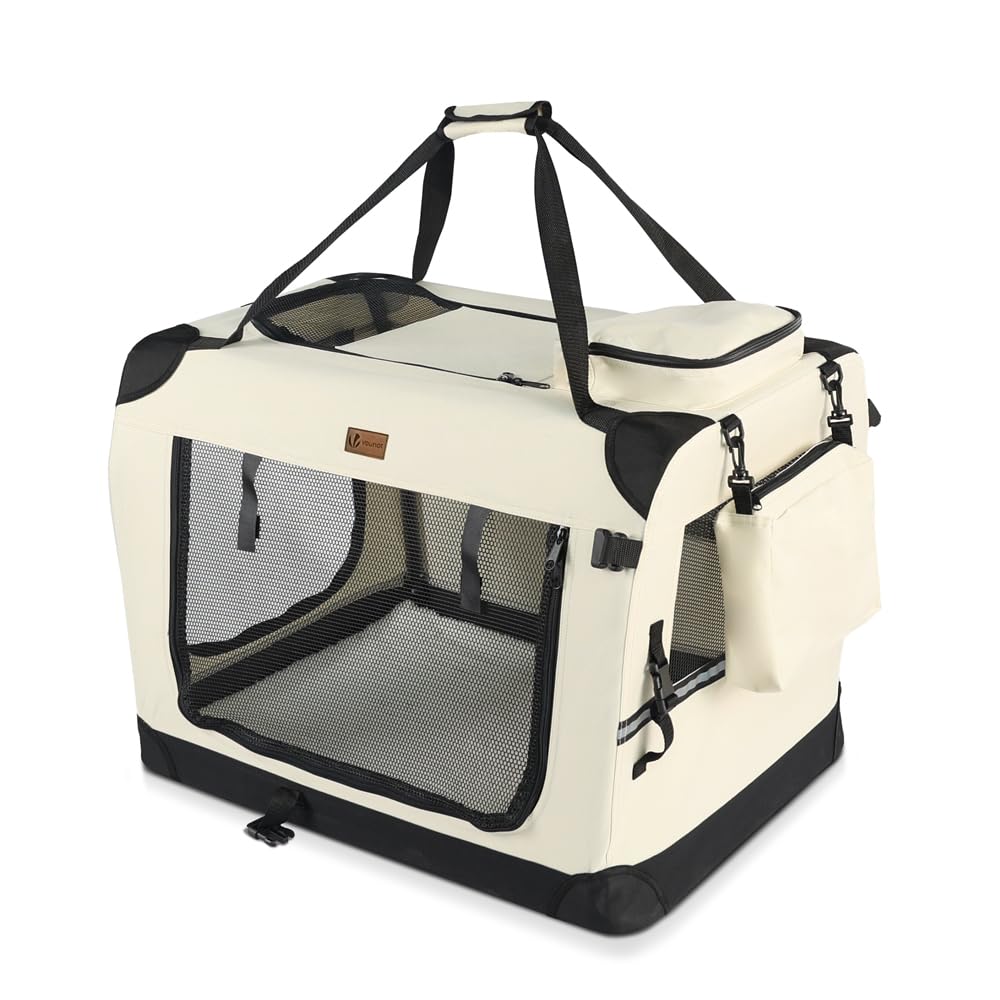 Faltbare Hundetransportbox mit Metallrahmen, L 60 x B 44 x H 44 cm Beige
