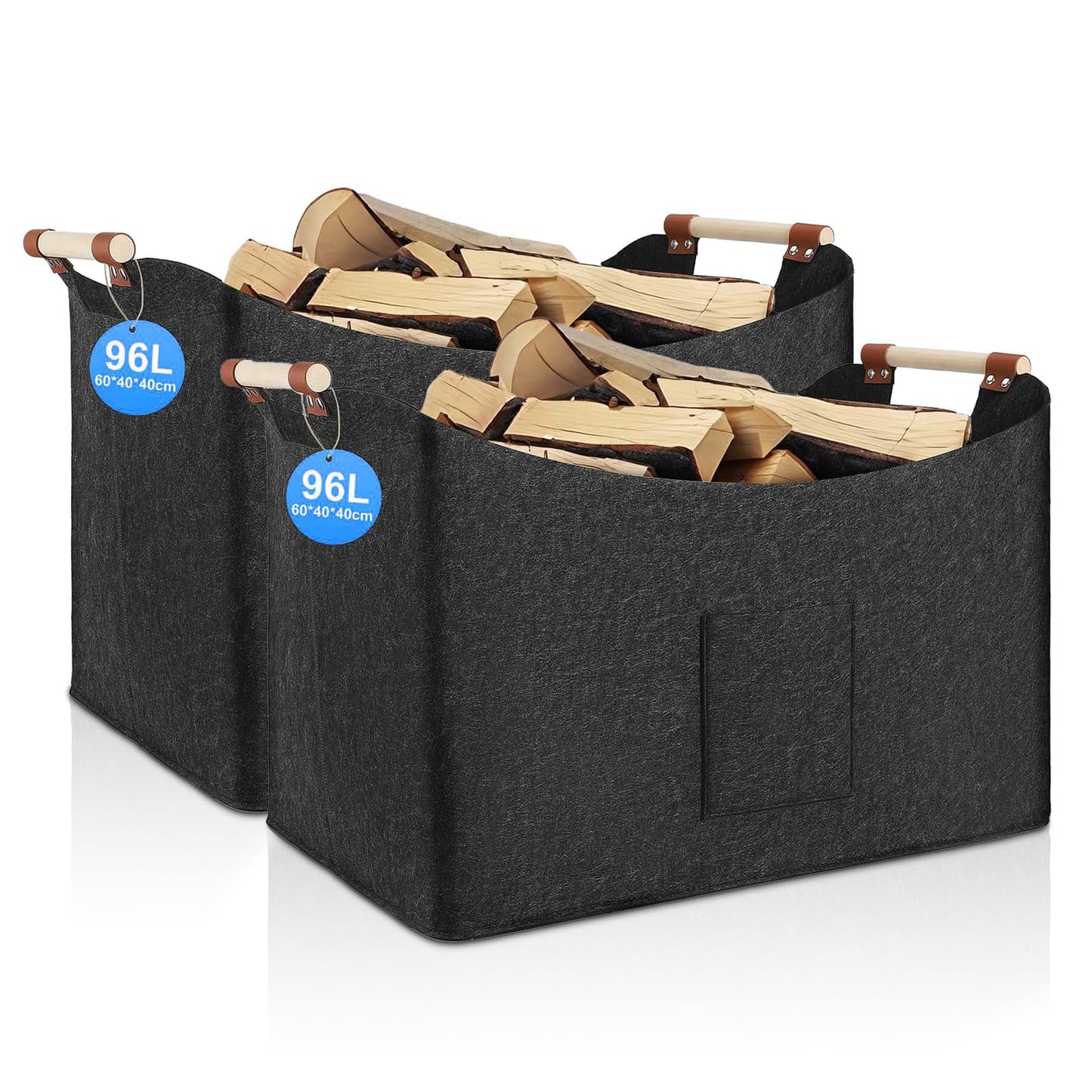 2 x faltbare Kaminholzkörbe, 2 PACK-Dunkelgrau