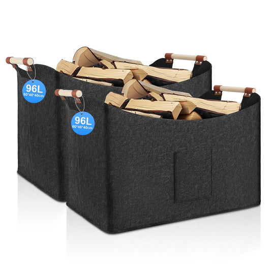 2 x faltbare Kaminholzkörbe, 2 PACK-Dunkelgrau